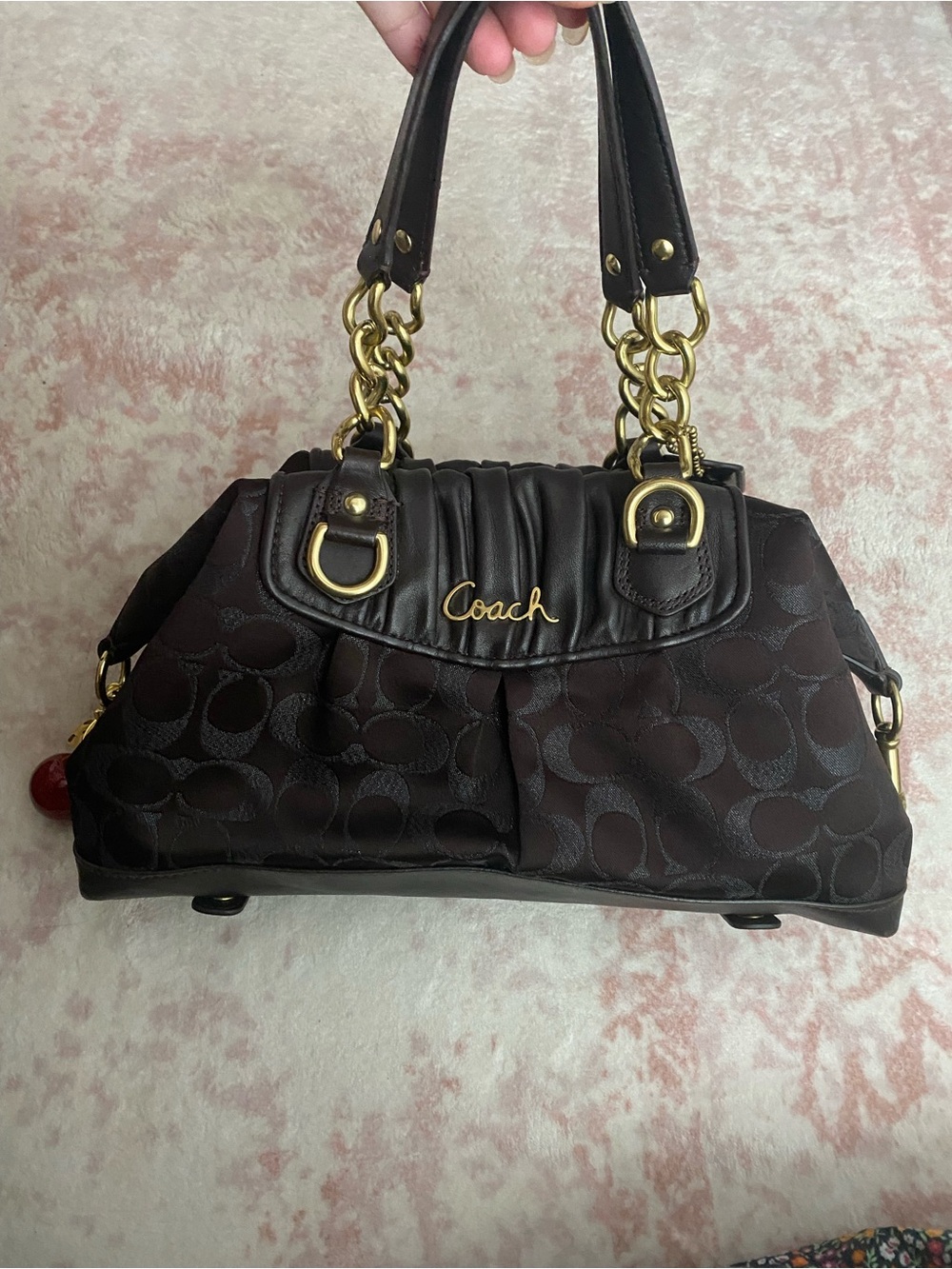 Coach Dark Brown Signature Bag with Gold Hardware